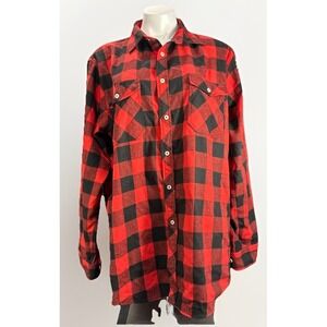 Red Flannel Shirt Mens XL Tall Design in Italy‎ Long Sleeve Button Down Pockets